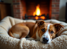 Cama de invierno acogedora para perros en un ambiente cálido