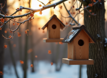 Casitas nido coloridas para aves en invierno