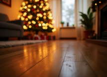 Gato disfrutando de la Navidad en casa