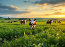 Vacas en un prado interactuando entre ellas