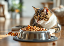 Gato disfrutando de comida húmeda saludable
