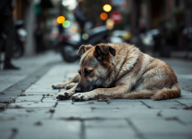Cane abbandonato in cerca di aiuto sulla strada
