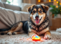 Perro jugando con un juguete que hace ruido