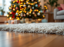 Mascota feliz con regalos navideños