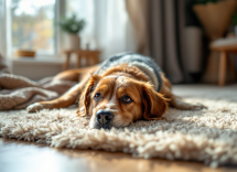 Perro ansioso buscando calma en un entorno seguro