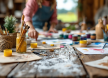 Bambini che creano arte ispirata agli animali della fattoria
