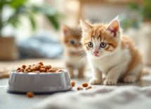 Gatito feliz disfrutando de comida húmeda nutritiva