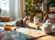 Gato jugando con un juguete en un ambiente seguro