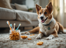Perro con dientes limpios y cuidados dentales