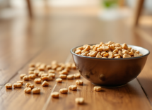 Gatto felice che mangia un pasto naturale