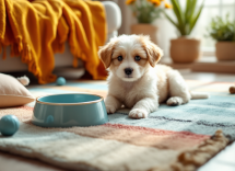 Cachorro recién nacido siendo cuidado por su dueño