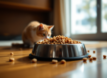 Gatto che mangia cibo ricco di taurina