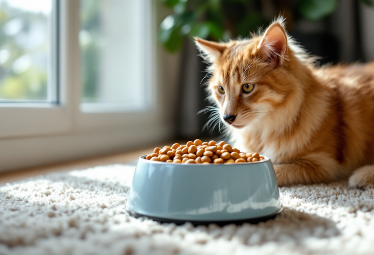 Cani e gatti che mangiano cibo sano e nutriente