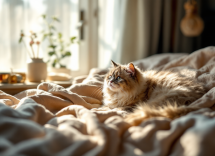Gato himalayo con un piatto di cibo sano