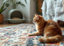 Gato que orina fuera del arenero con preocupación