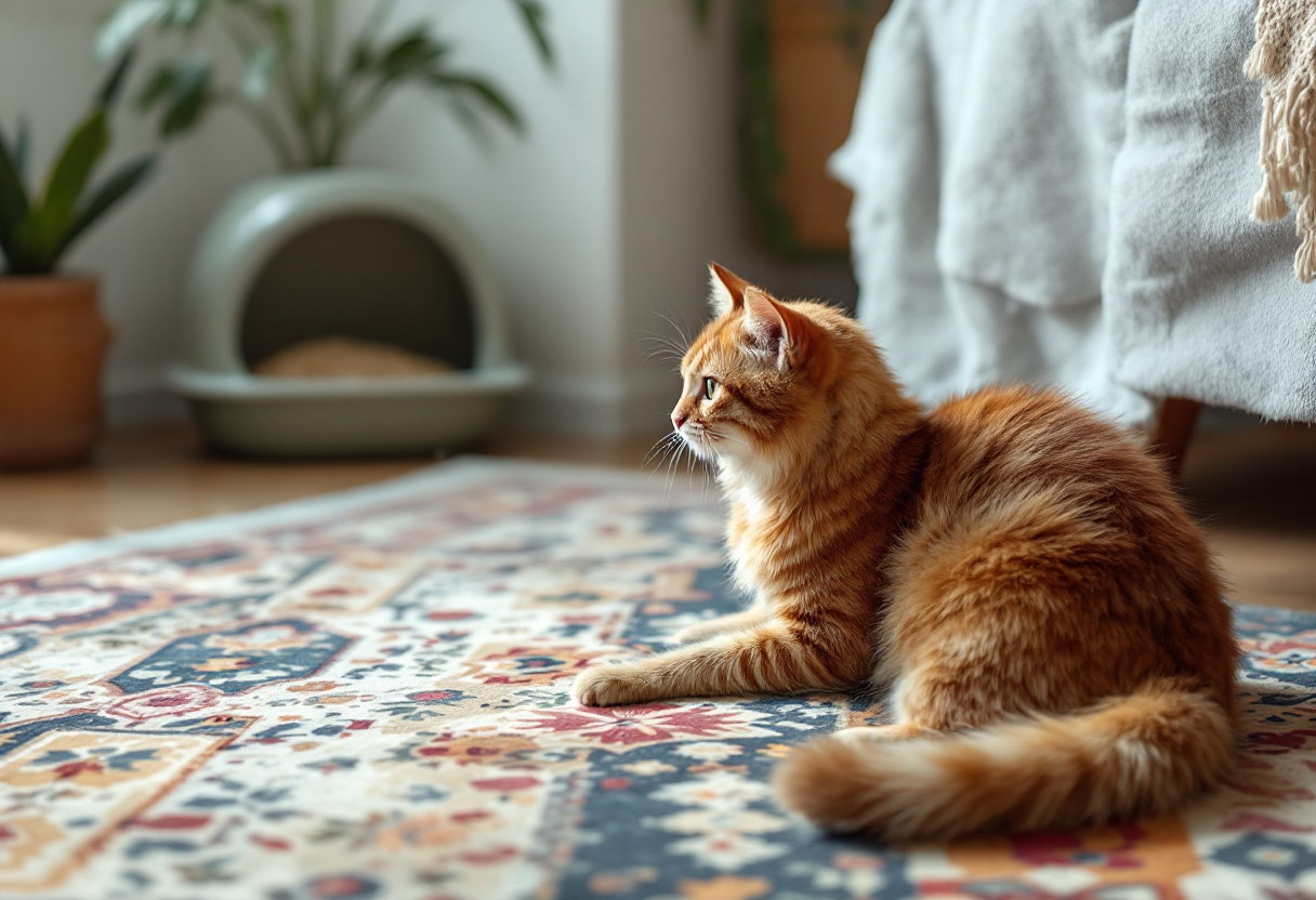 Gato que orina fuera del arenero con preocupación