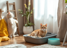 Gato mirando su bandeja sanitaria sin usar