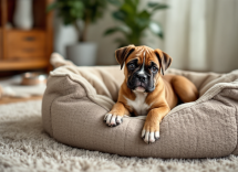Cachorro bóxer jugando en el jardín