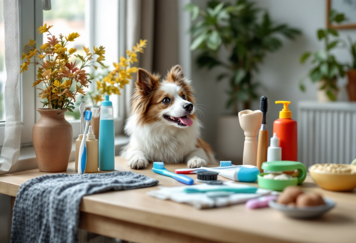 Perro con dientes limpios y cuidados dentales