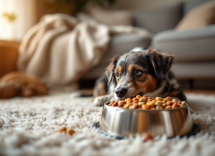 Due persone che si prendono cura di un cane felice