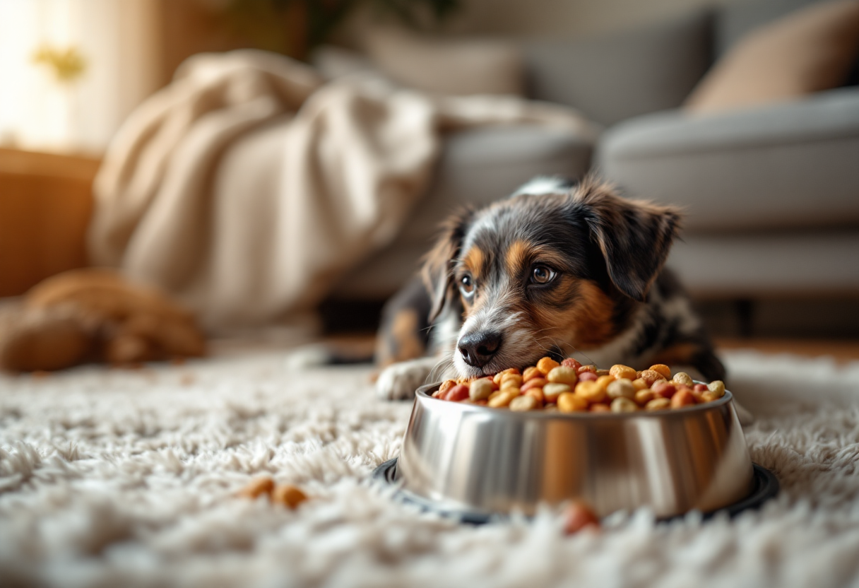 Due persone che si prendono cura di un cane felice