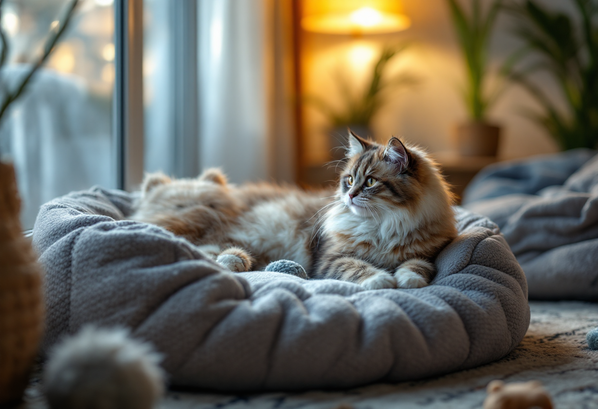 Gato siberiano sano en un ambiente hogareño