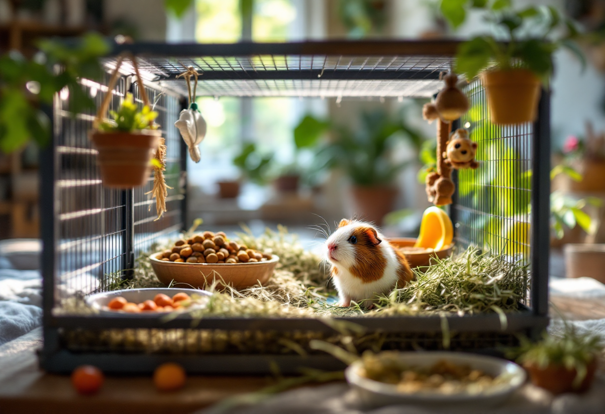 Cobaya en un entorno saludable y cuidado