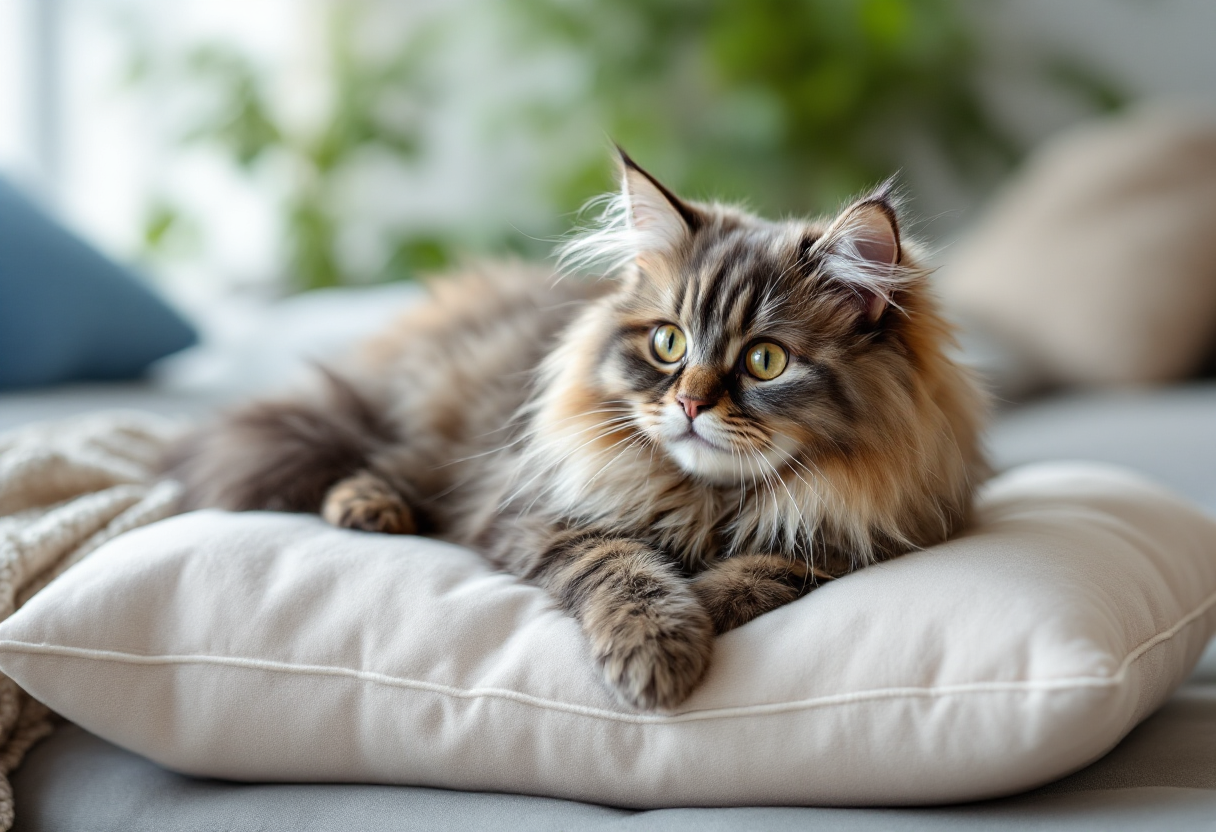 Gatto LaPerm con pelo riccio e vivace