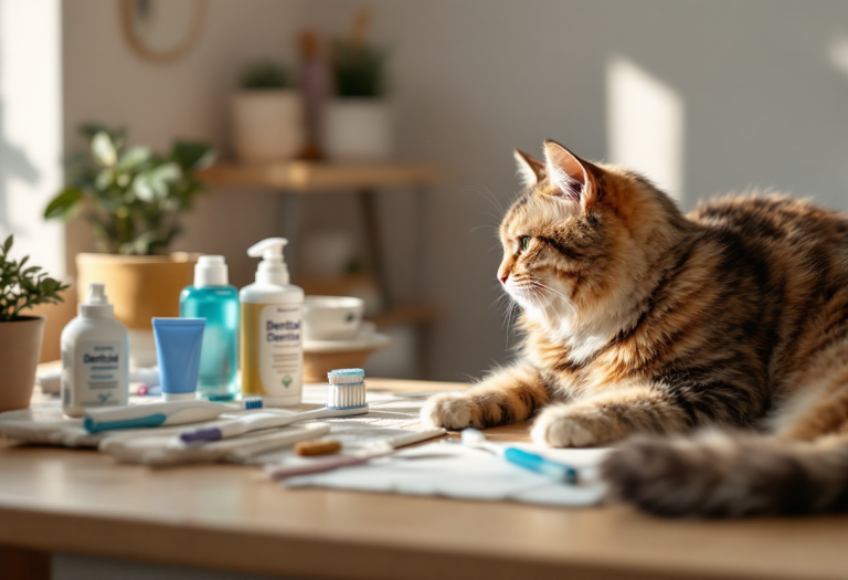 Gato con gingivitis y estomatitis mostrando síntomas