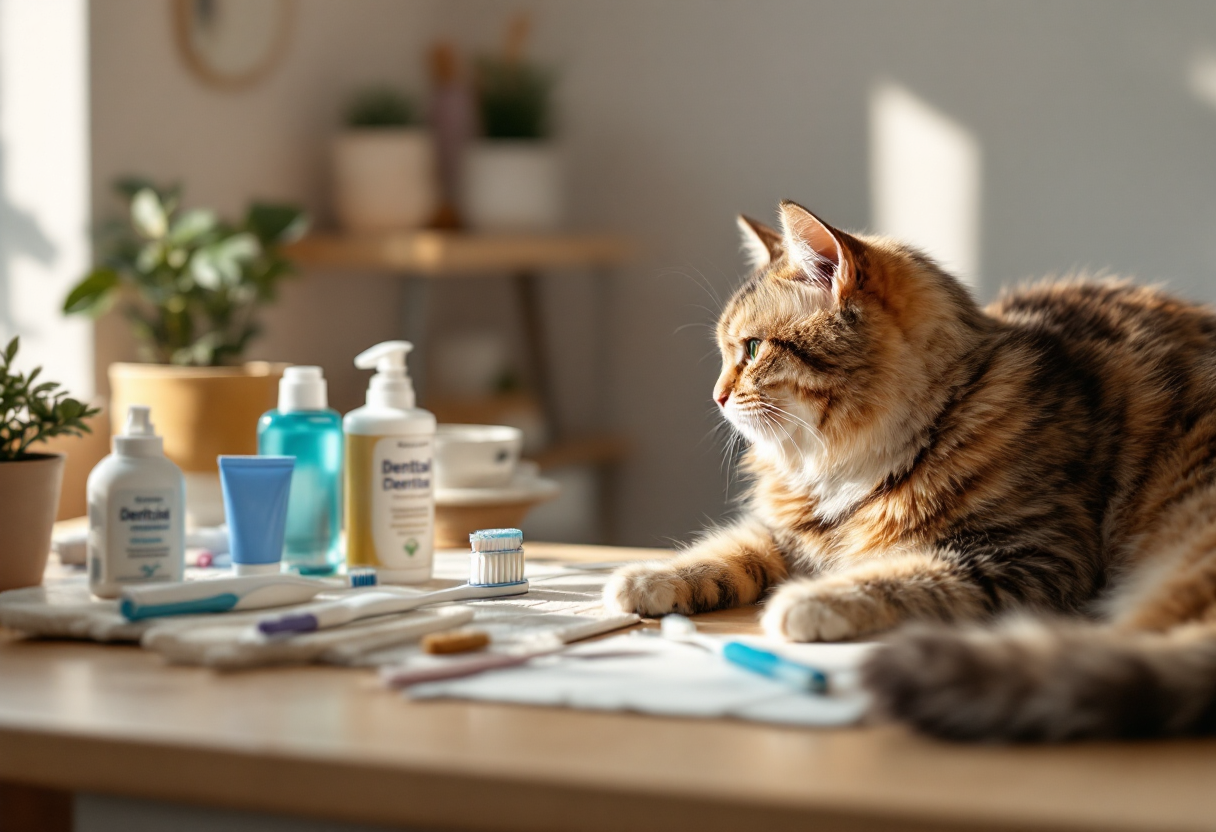 Gato con gingivitis y estomatitis mostrando síntomas