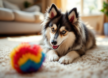 Un adorabile Pomsky con pelo soffice e occhi espressivi