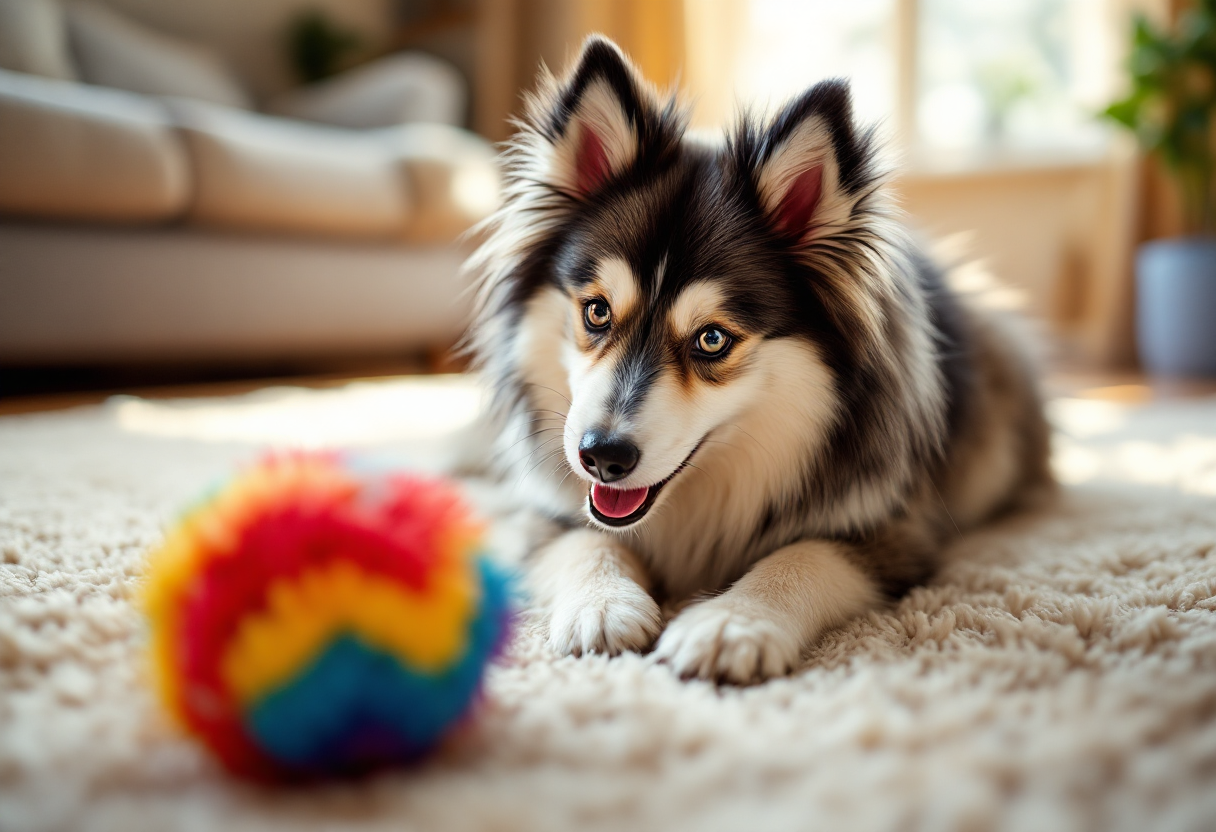 Un adorabile Pomsky con pelo soffice e occhi espressivi